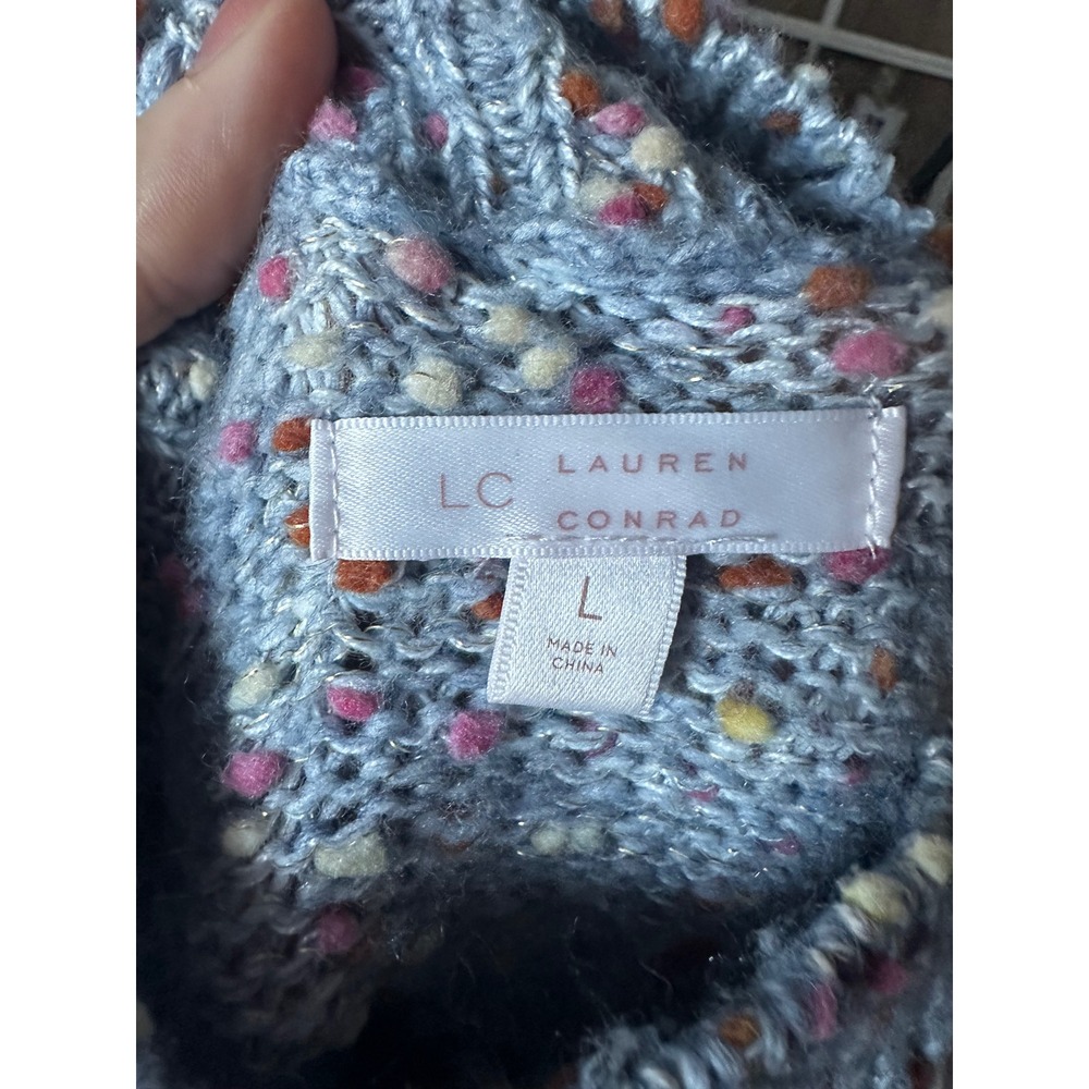 Lauren Conrad LC Speckled Knit Mock Neck Sweater Light Blue Multi Color Size L - Picture 5 of 6